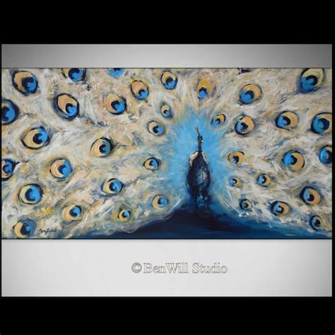 PEACOCK Painting ORIGINAL Blue and White Peacock Art Oil - Etsy