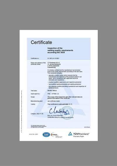 Certificates CTI Systems Intralogistics Surface Treatment