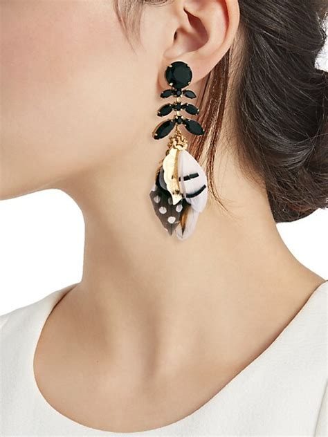 Shop Gas Bijoux Cabaret 24k Goldplated Onyx And Feather Drop Earrings Saks Fifth Avenue