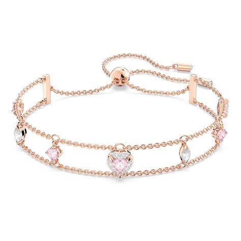 One Bracelet Mixed Cuts Heart Pink Rose Gold Tone Plated Swarovski