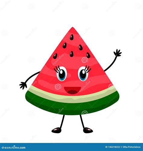 Funny Character A Piece Of Watermelon With A Smile On Its Face Flat