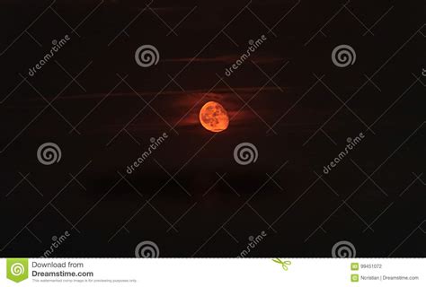 Super Red Moon In Night Time Dark Light Sky Close Up Stock Photo