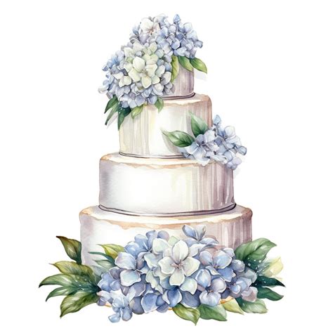 Premium Photo A Watercolor Painting Of A Cake With Hydrangeas And Flowers