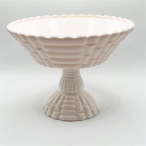 Vintage Jeannette Shell Pink Milk Glass Louisa Compote Basketweave Pattern 1950s Etsy