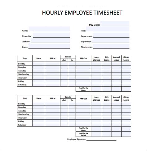 Hourly Timesheet Template Excel