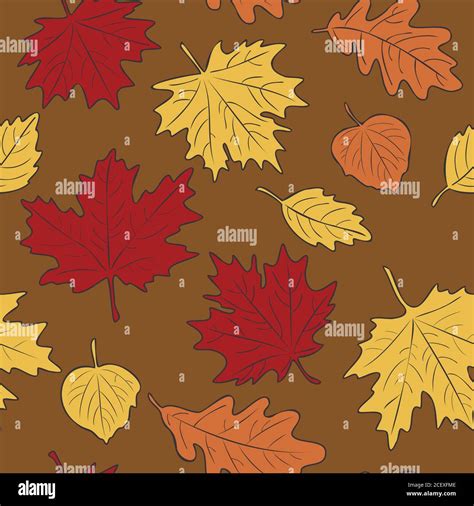 Vector Seamless Pattern Of Autumn Leaves Maple Linden Oak And Birch