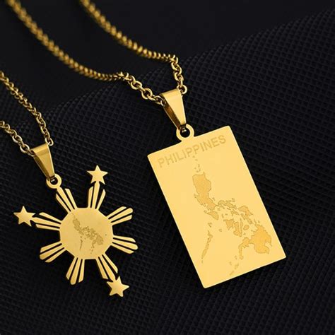 Preflow Ornament Stainlessphilippines Map Flag Pendant Necklaces Gold