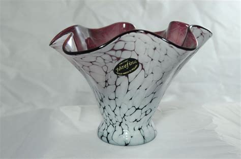 Vintage Purple White Krosno Jozefina Art Glass Vase Poland Art