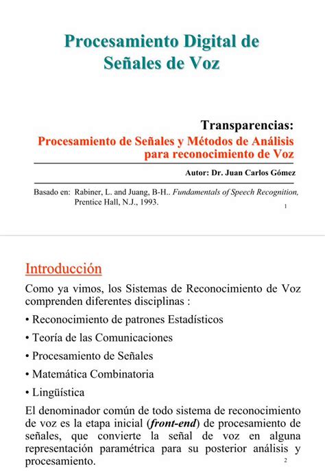 PDF Procesamiento Digital de Señales de Voz 1 Procesamiento