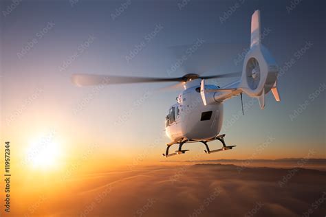 Helicopter Sunset Flight Stock Illustration | Adobe Stock