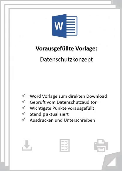 Vorausgefüllte Vorlage zum Datenschutzkonzept nach DSGVO in Word