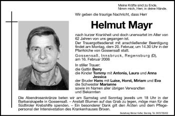 Traueranzeigen Von Helmut Mayr Trauer Bz