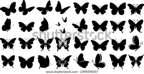 Butterfly Silhouettes Vector Illustration Set Showcases Stock Vector