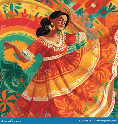 Mexican Fiesta Woman Dancing With Maracas And Papel Picado Backdrop Royalty Free Illustration