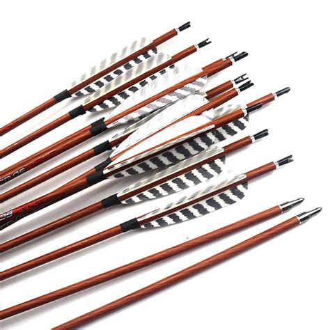 6 12pc 32 Inch Wood Skin Carbon Arrows Spine 400 450 500 550 600 700