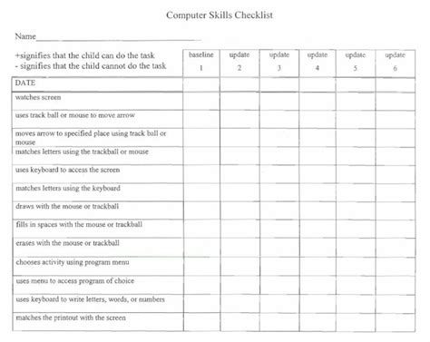 Computer Skills Checklist Computer Skills Checklist Skills