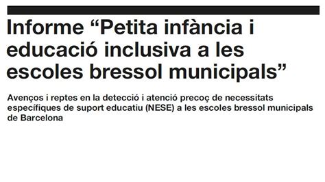 Informe Petita Inf Ncia I Educaci Inclusiva A Les Escoles Bressol