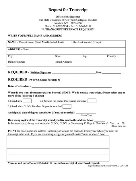 Suny Potsdam Transcript Request 2014 2024 Form Fill Out And Sign