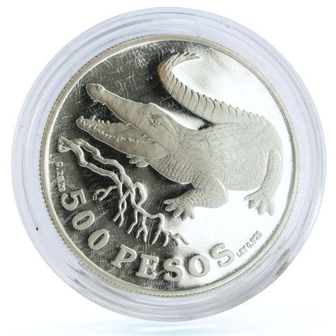 Colombia Pesos Endangered Wildlife Crocodile Fauna Proof Silver