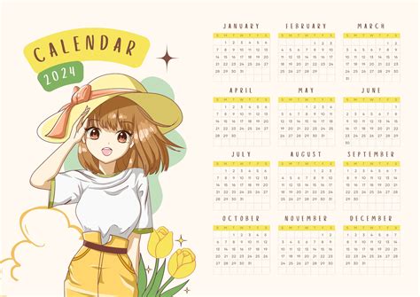 2024 Calendar Anime Printable Bookmarks 2024 Calendar Design 2024