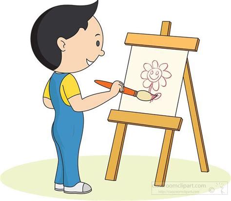 Art and Crafts Clipart-boy standing at art easel painting clipart