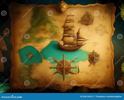 Lost Worlds Revealed: Vintage Treasure Map Imagery Stock Illustration - Illustration of paper ...