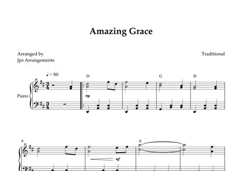 Amazing Grace Piano Solo In D Major Arr Jps Arrangements Sheet Music Traditional Piano Solo