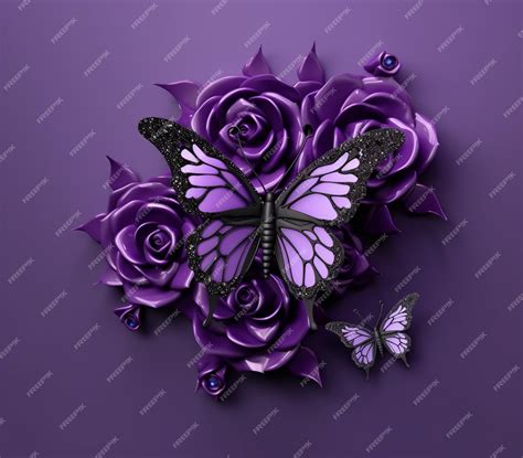 Premium Photo Purple Roses And A Butterfly On A Purple Background Generative Ai