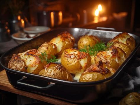 Les Pommes De Terre Cuites à La Cuisine Sont Cuites Dans Un Plat De