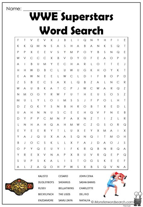 Wwe Superstars Word Search Monster Word Search Worksheets Library