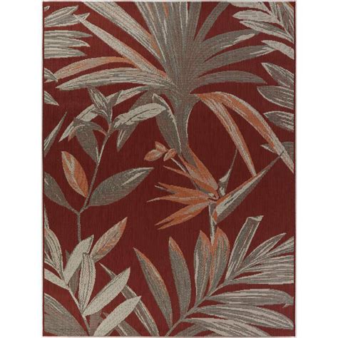 Hampton Bay Red 2 X 3 Palm Leaf Indoor Outdoor Area Rug 3123610 The