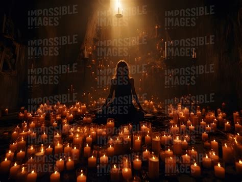 Lady Sat In Room Of Candles Impossible Images Unique Stock Images