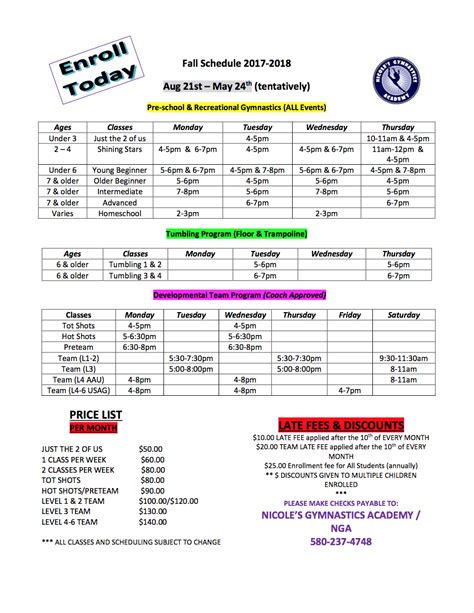 fall schedule Archives - Nicole's Gymnastics Academy