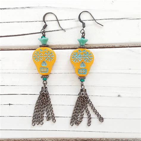 Day Of The Dead Tassel Earrings Halloween Skulls Calaveras Linda Landig Jewelry