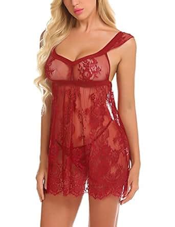 Adome Women Lingerie Lace Babydoll V Neck Chemise Setsheer Sleepwear Nightwear Outfits At Amazon
