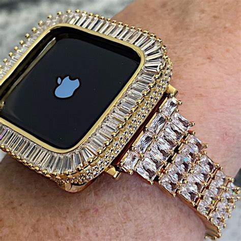 Yellow Gold Cz Apple Watch Band And Or Lab Diamond Bezel Etsy