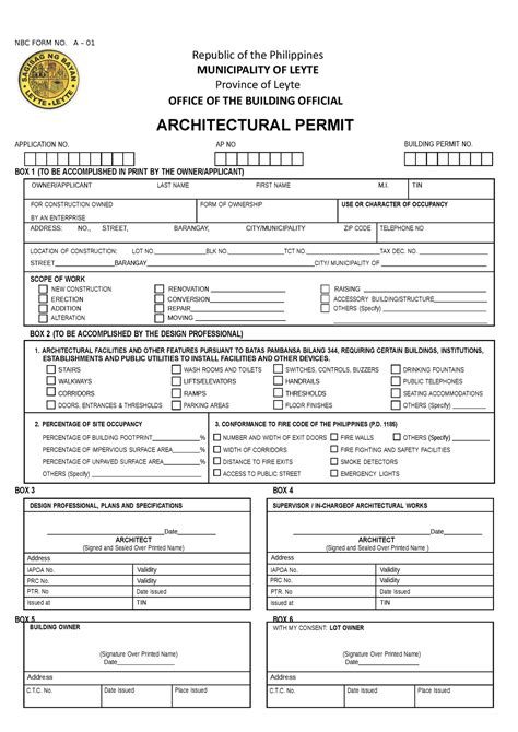 Architectural Permit Nbc Form No A Republic Of The Philippines