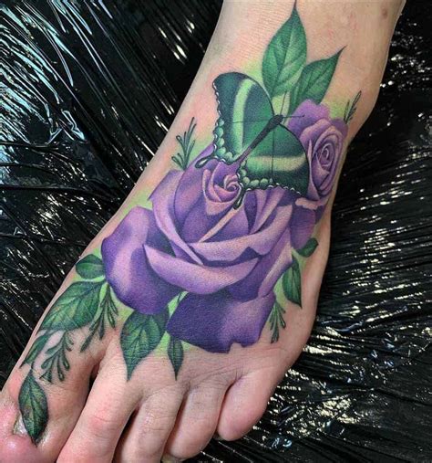 Realistic Purple Rose Tattoos