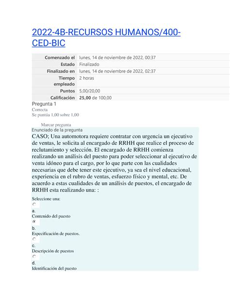 Examen Recursos Humanos B Recursos Humanos Ced Bic