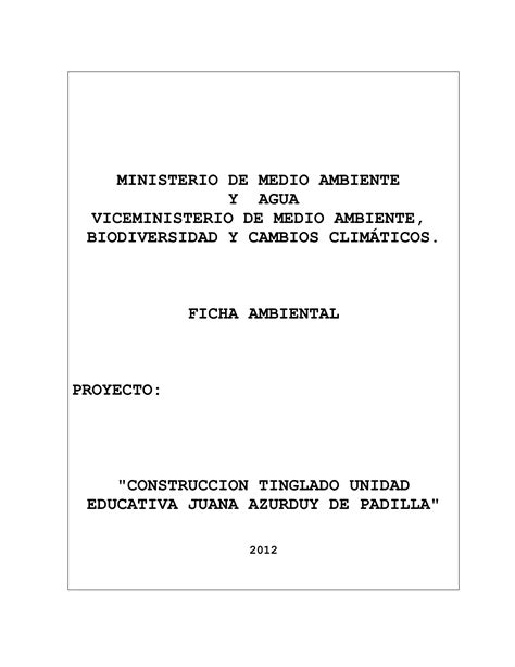 Ficha Ambiental Construccion Tinglado Unidad Educativa Juana Pdf