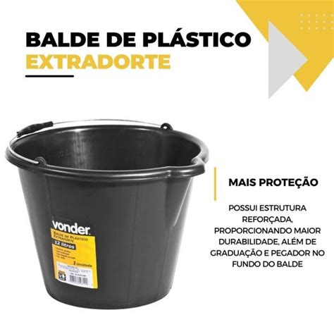 Balde De Pl Stico Extraforte Litros Preto Vonder