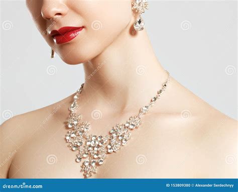 Elegant Woman With Jewelry Beautiful Woman With Diamond Necklace Stock