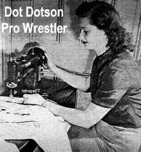 an old photo of a woman working on a sewing machine with the caption dot doton pro wrestler