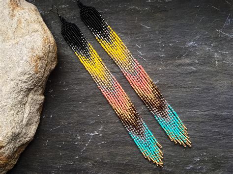 Long Native American Beaded Glass Seed Bead Fringe Statement Etsy