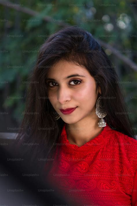 Beautiful Indian Girl Young Hindu Woman Model Traditional Indian Red Costume Photo Lipstick