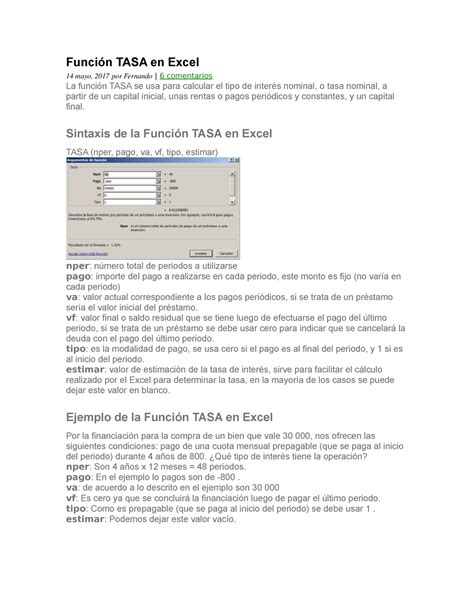 Función TASA en Excel Función TASA en Excel 14 mayo 2017 por