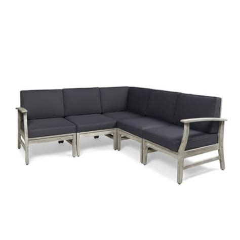 Noble House Perla Piece Outdoor Acacia Wood Sectional Sofa Set In