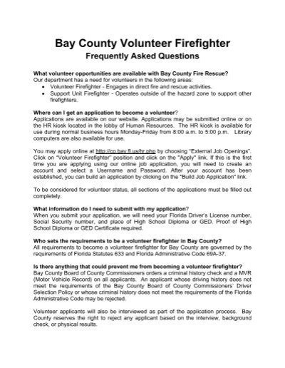 Bay County Volunteer Firefighter Frequently Asked Questions