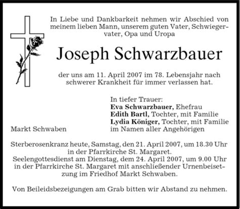 Traueranzeigen Von Joseph Schwarzbauer Trauer Merkur De