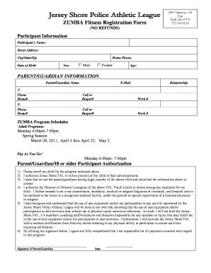 Zumba Registration Form Fill Online Printable Fillable Blank